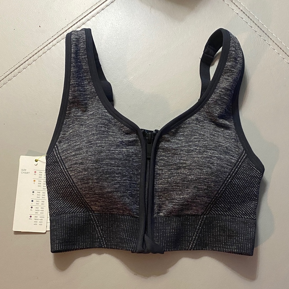 Front-Zip Sports Bra - Charcoal Heather
